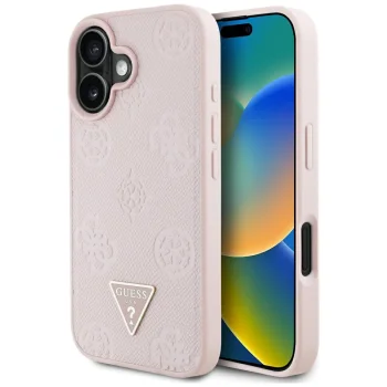Чехол Guess Grained Hot Stamp Peony Triangle Logo MagSafe для iPhone 16 Pink