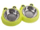 Double Pet Bowl for Dogs and Cats with Metal Bowls 2x0.3L, Green