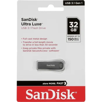 USB zibatmiņa SanDisk Cruzer Ultra Luxe 32GB USB 3.1 150MB/s, sudraba krāsā