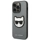 Karl Lagerfeld iPhone 14 Pro vāciņš Saffiano Choupette Head Patch Sudraba