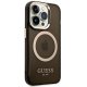Guess iPhone 14 Pro Case Gold Outline Translucent MagSafe Black