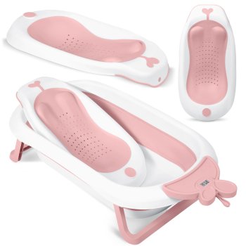 Salokāma vanniņa zīdaiņiem ar termometru un ieliktni RK-282, Balta un rozā krāsā | Baby Bathtub