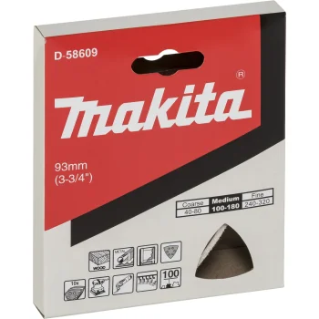 Makita trīsstūra slīppapīrs K100 93 mm koksnei un metālam, 10 gab., sarkans