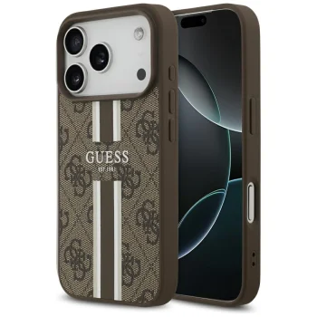Чехол Guess 4G Printed Stripes MagSafe для iPhone 17 Pro, коричневый