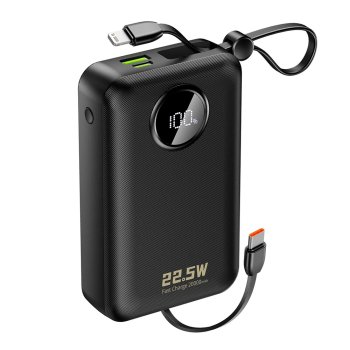 Внешний аккумулятор Dudao K14+ 20000mAh 22.5W с кабелями USB-C/Lightning, черный
