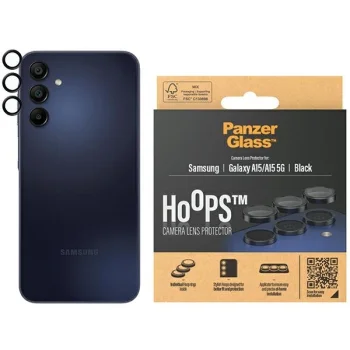 PanzerGlass aproces Camera Protection priekš Samsung Galaxy A15 / 5G - ar melnu rāmi | Hoops for with Black Frame