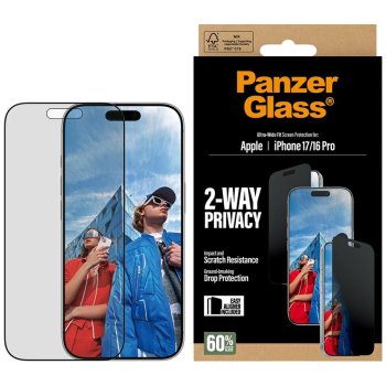 PanzerGlass Ultra-Wide Fit EasyAligner privātuma stikls priekš iPhone 17 / 16 Pro