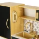 Bērnu koka virtuve ar ledusskapi un krīta tāfeli LULILO, Zelta | Kids Wooden Kitchen with Refrigerator