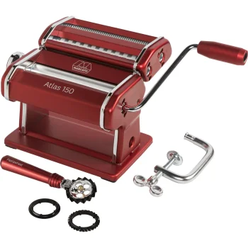 Marcato Atlas 150 Manual Pasta Machine with Pasta Wheel, Red