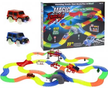 Bērnu Sacīkšu Trase ar Apgaismojumu MAGIC GLOW TRACKS ar Rotaļu Automašīnām, 458 detaļas | Kids Glowing...
