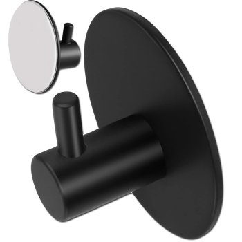 Round Self-Adhesive Wall Hook for Towels, Black Steel