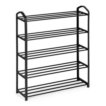 Modernhome XJ53K BLACK metāla apavu plaukts, 5 plaukti, 15 pāriem, melns