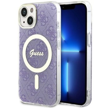 Guess iPhone 14 vāciņš IML 4G Gold Stripe MagSafe, violets