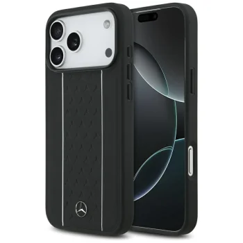 Чехол Mercedes Leather Star Pattern Stripes MagSafe для iPhone 17 Pro Max, Черный