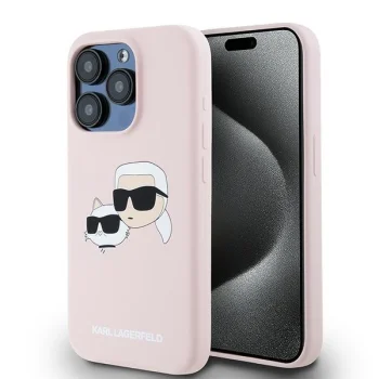 Karl Lagerfeld iPhone 15 Pro vāciņš Silicone Karl & Choupette MagSafe, rozā