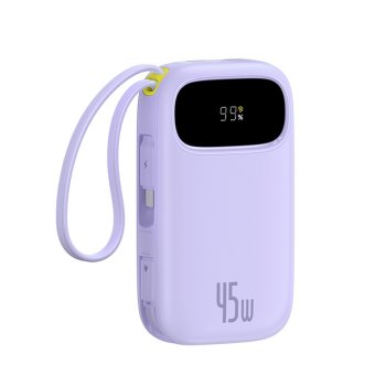 Baseus EnerFill FC31 20000mAh 45W portatīvais lādētājs ar ekrānu un USB‑C un Lightning kabeļiem – violets