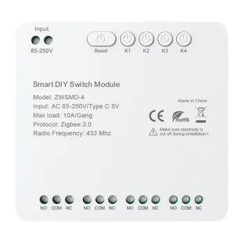 4-канальный модуль реле ZigBee Avatto ZWSMMD-4-250V 10A