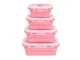 Collapsible Silicone Food Containers, 4 Pcs, Clip-Lock Lunch Boxes, Pink