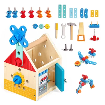Деревянный домик с инструментами набор мастера ECOTOYS, 32 детали