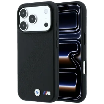 Чехол BMW M Tire Track Metal Logo MagSafe для iPhone 17 Pro / 18 Pro, черный