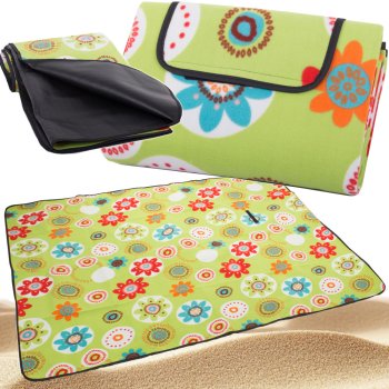 Liela ūdensnecaurlaidīga piknika sega ar izolāciju 150x200cm, zaļa ar ziediem