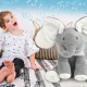 Interaktīva plīša rotaļlieta zilonītis ar skaņu un kustīgām ausīm, 30 cm, pelēks un balts