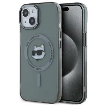 Чехол Karl Lagerfeld для iPhone 15 HC MagSafe IML Metal Choupette Head, черный