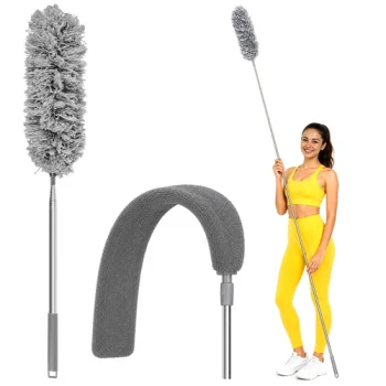 Zortiva Telescopic Dust Brush 80–250 cm with 2 Attachments, Gray/Silver