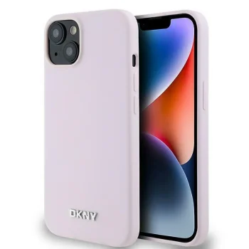 DKNY чехол для iPhone 14 Liquid Silicone Small Metal Logo MagSafe, розовый