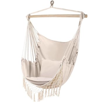 Gardlov Hanging Hammock Chair with 2 Cushions, Beige 23670
