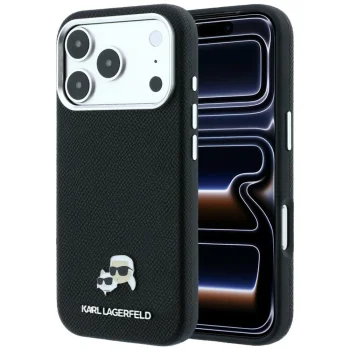 Чехол Karl Lagerfeld Grained Heads Metal MagSafe для iPhone 17 / 18 Pro Max, черный