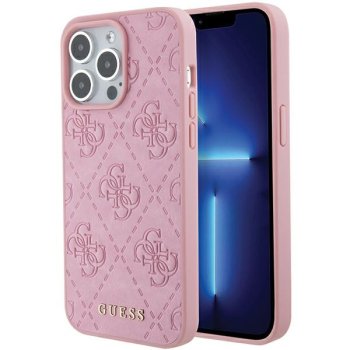 Guess iPhone 15 Pro Max Case Leather 4G Stamped, Pink