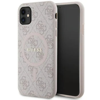 Чехол Guess для iPhone 11 / XR 4G Collection Leather Metal Logo MagSafe, розовый