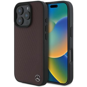 Mercedes iPhone 16 Pro vāciņš Wood Imitation Leather MagSafe, sarkans