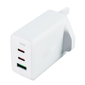 Acefast lādētājs GaN 65W ar 3 portiem (1xUSB, 2xUSB-C PD) UK kontaktdakša, balts (A44)