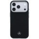 Mercedes Leather Semi Wrap Wood Effect MagSafe vāciņš iPhone 17 Pro Max, melns