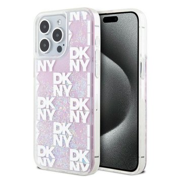 Apple iPhone 15 Pro Max 6.7'' DKNY Liquid Glitter Multilogo Case Cover, Pink