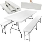 Folding Garden Picnic Household Table + 2 Benches, 180x74x74 cm, White