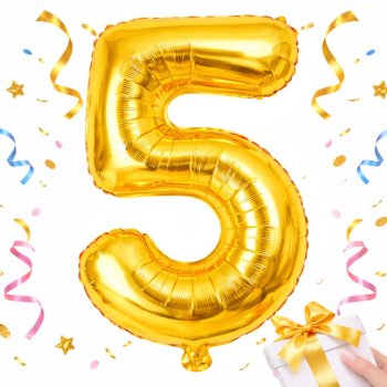 Фольгированный воздушный шар цифра 5 для праздника 66 см, золотой