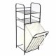 Narrow Laundry Basket with 2 Shelves 54L, Black Frame, Beige