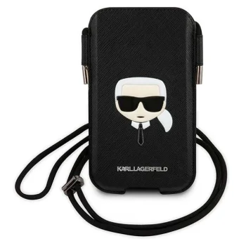 Karl Lagerfeld Ikonik Saffiano Karl's Head tālruņa soma, melna