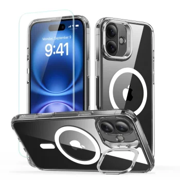 ESR Classic Hybrid Kickstand Halolock Case Set + Glass for iPhone 16 Plus, Clear