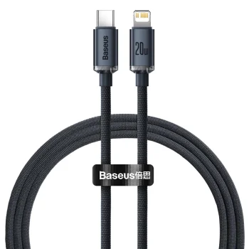 Baseus Crystal Shine USB Type C to Apple iPhone Lightning Data Charging Cable, PD, 20W, 1.2m, Black | Lādētājvads...