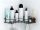 Corner Bathroom Shelf with Hooks, No Drilling, Black