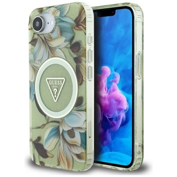 Guess IML Metal Glitter Flowers Triangle MagSafe vāciņš Apple iPhone 16e - Zaļš