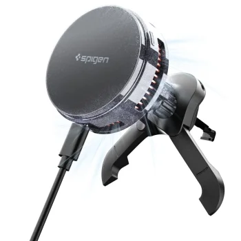 Spigen Essential EV25MFAQ MagSafe auto turētājs ar 25W bezvadu uzlādi, melns