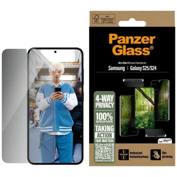 PanzerGlass Eco Matrix Ultra-Wide Fit privātuma stikls Samsung Galaxy S25 | Privacy Glass