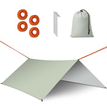 Ūdensizturīgs kempinga tents 300x300 cm, hamakam vai teltij, pelēka