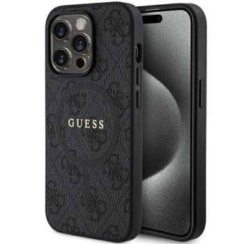 Guess 4G kolekcijas ādas telefona vāciņš ar metāla logotipu MagSafe iPhone 15 Pro Max - melns | Collection Leather...