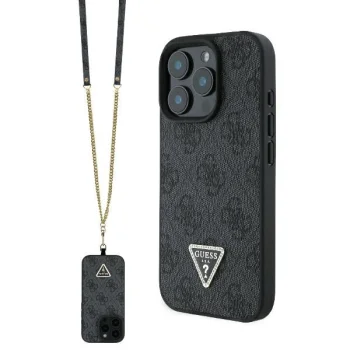 Guess ādas metāla logo Strass Crossbody futrālis iPhone 16 Pro Max - melns | Leather Metal Case for black